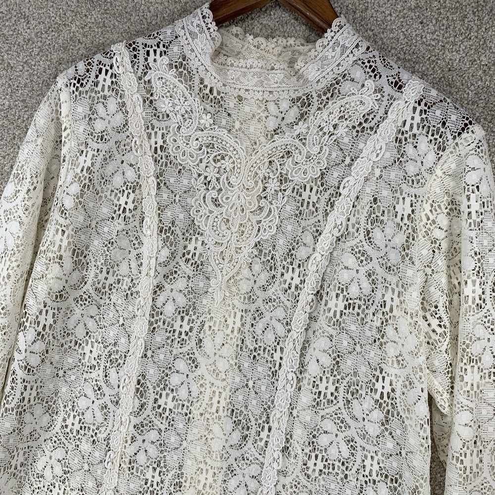 Edwardian Style Lace Top M? Coquette Whimsigoth Sheer Button Up Victorian - Picture 2 of 3